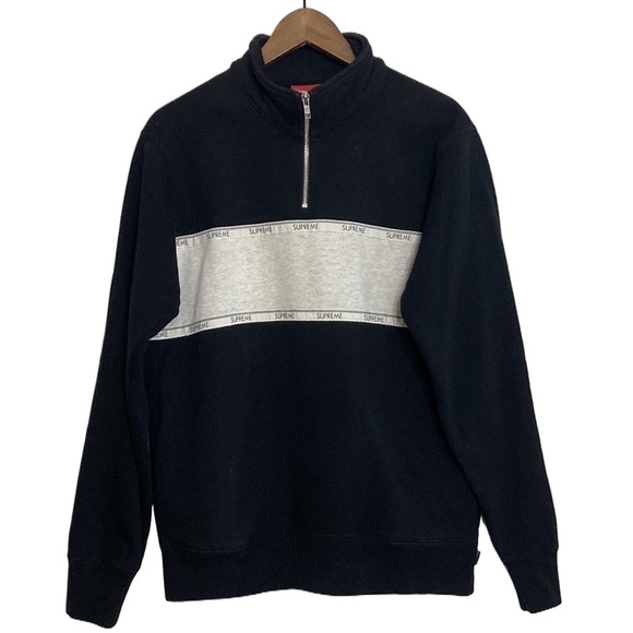 Supreme Other - Supreme Half Zip Sweatshirt Mens Medium Black Gray Canada Logo Tape Stripe